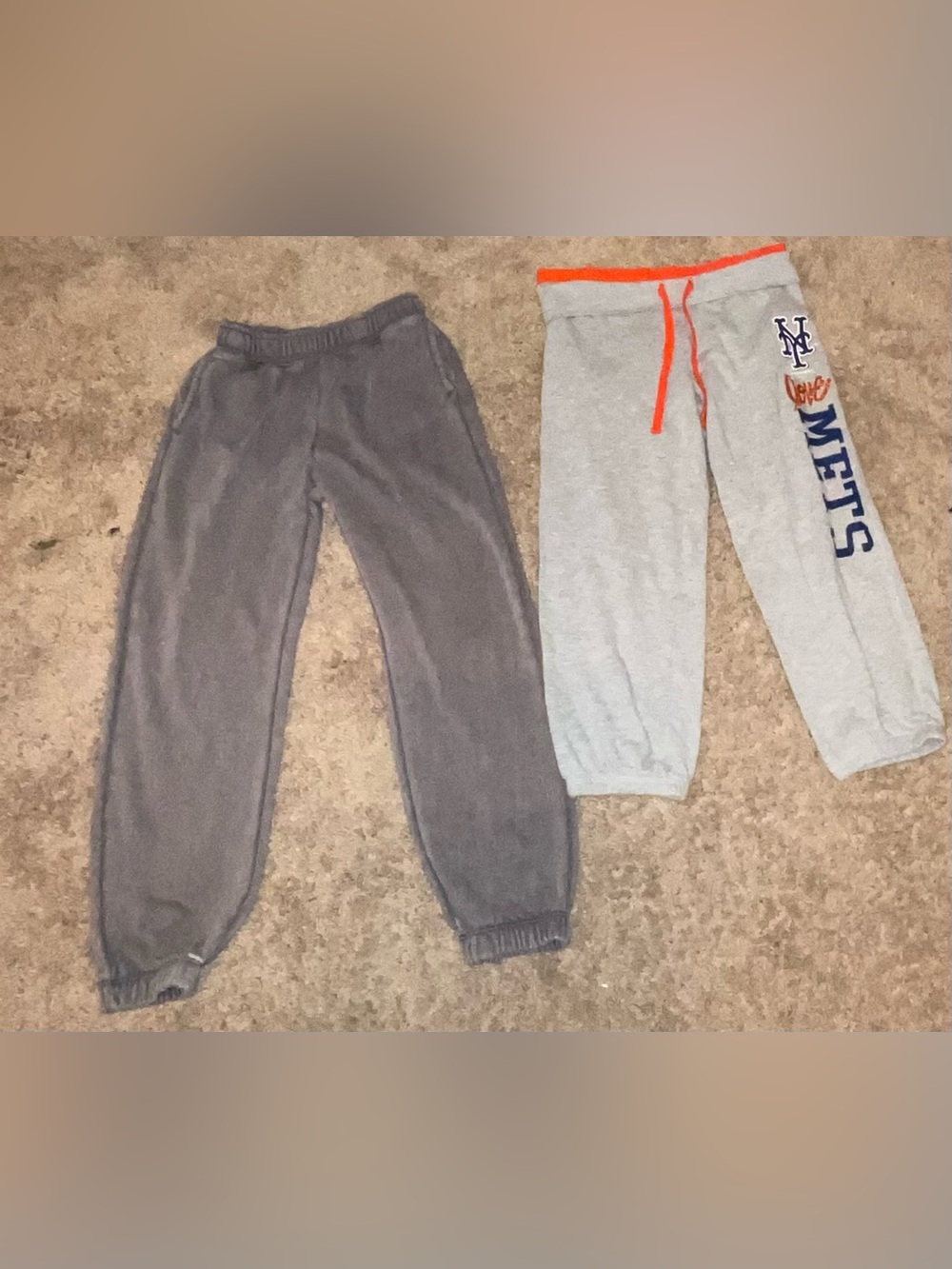 Kids Gray Fleece Jogger Pants with Orange-Trim Waist